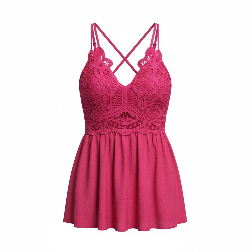 Main Strip‎ Boho Crochet Lace Babydoll Womens Tank Top Pink Sz 2x Cottagcore